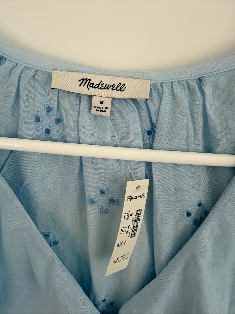 Madewell Blue Pintuck Ruffle Puff Sleeve Top M NWT - Picture 3 of 9